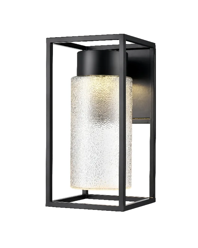 Industrial Pendant Lighting for Machine ShopsOutdoor Wall Lamp - Powder Coated Black - Clear Textured Glass - 12W Integrated LED Module - 900 Lm - 9in. Extension