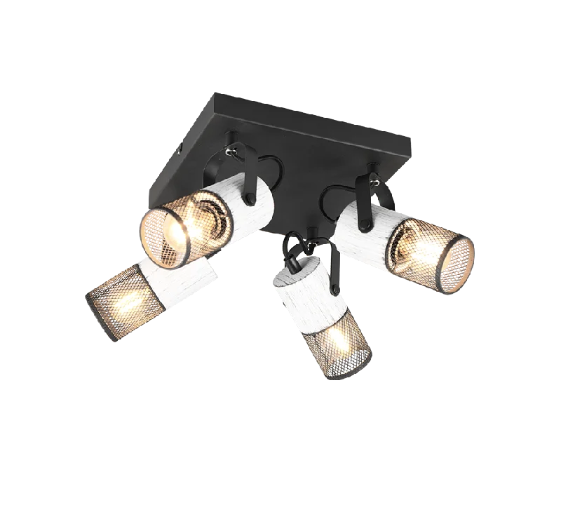 Tosh 4Lt Square Plate Spotlight - Black & White/ Black & Wood
