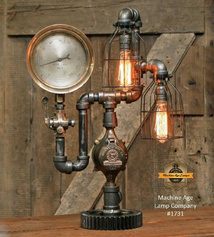 Industrial Lighting for Printing Press FacilitiesSteampunk Industrial Lamp / Antique Steam Gauge / Gear / Lamp #1731 - sold