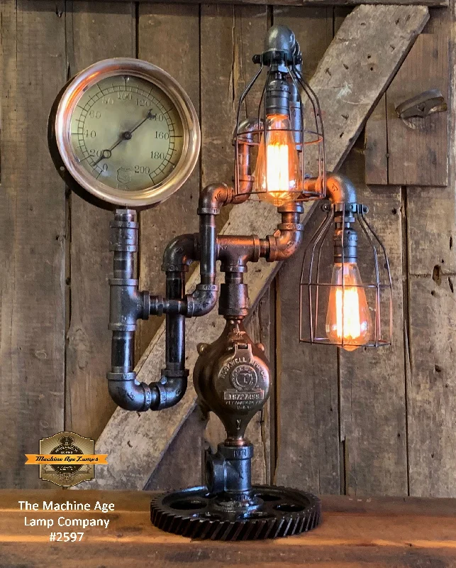 Industrial Lighting for Pharmaceutical ManufacturingSteampunk Industrial / 6" Steam Gauge / Gear  / Gear Base / Lamp #2597 sold