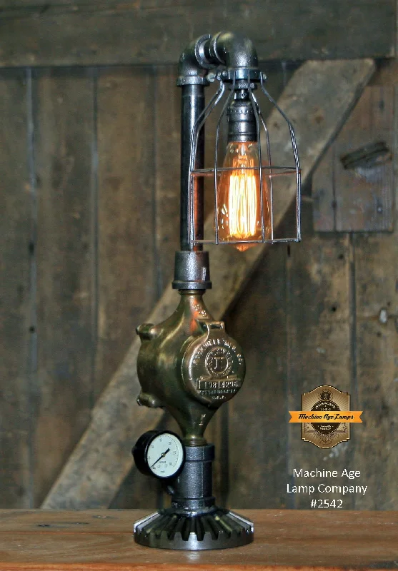 Shock - Resistant Industrial Lighting for Vibrating Machinery AreasSteampunk Industrial Lamp / Antique Brass Meter and Gauge / Lamp #2542