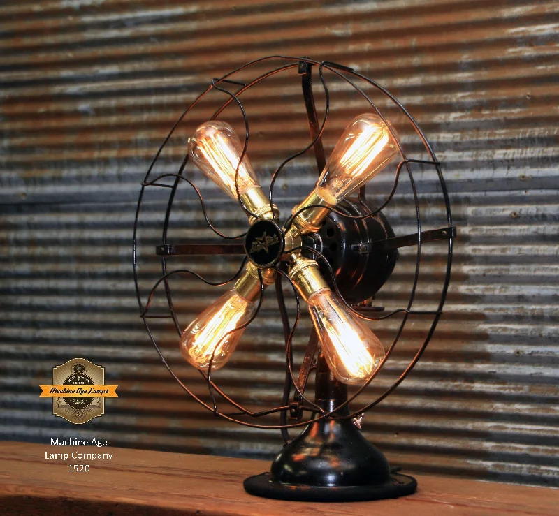 Industrial Lighting for Woodworking FactoriesSteampunk Industrial / Antique Fan lamp  / Star Rite Fan Lamp / Lamp #1920