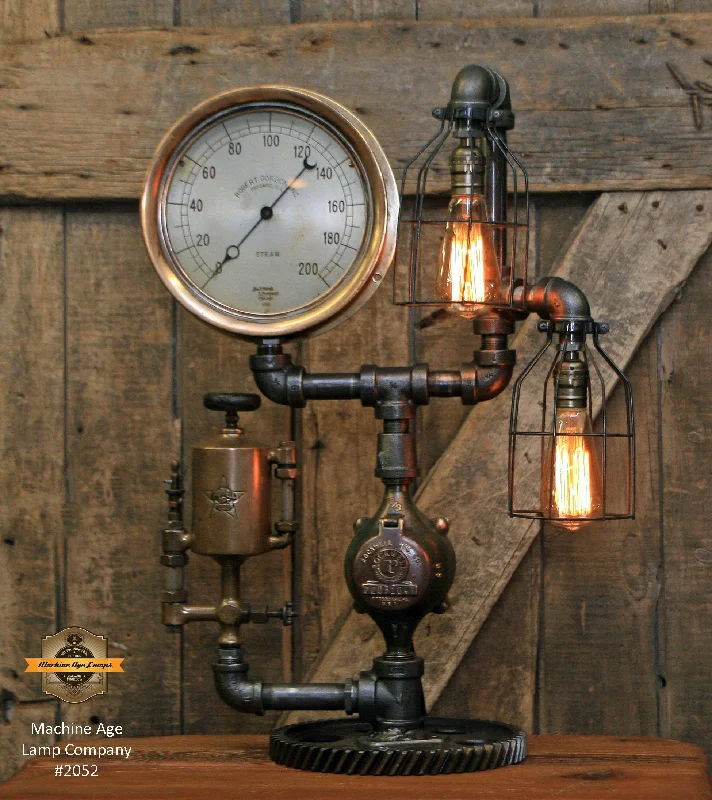 Industrial Lighting for Furniture FactoriesSteampunk Industrial / Antique Chicago Steam Gauge / Gear / Antique Oiler / Lamp #2052