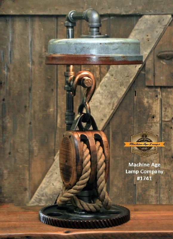 Waterproof Industrial Lighting for Wet AreasSteampunk Industrial / Antique Block and Tackle / Antique Chicken Feeder Shade / Gear / Lamp #1741 sold