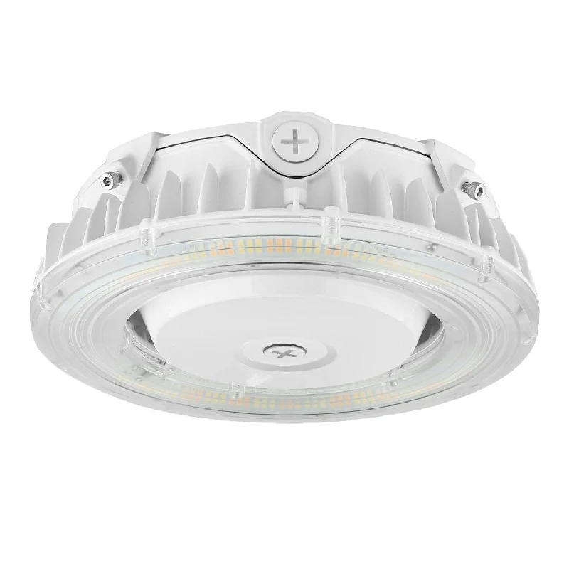 Industrial Exit Sign Lighting for Quick Evacuation100W LED Round Canopy Light - Wattage and Color Switching - White Finish
