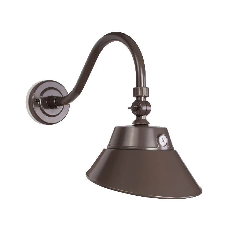 Durable Industrial Lighting for Harsh Environments30W/20W/15W Brown LED Gooseneck Sign Light Fixture - 10in Shade - 3K/4K/5K CCT - 120V - Photocell