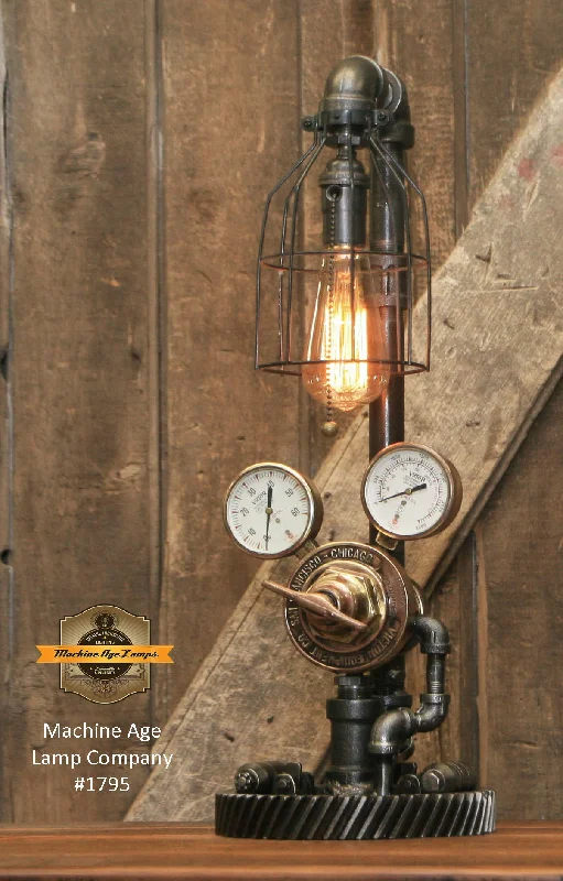 Industrial Lighting for Furniture FactoriesSteampunk Industrial Lamp / Antique Brass Chicago Regulator and Gauges / Lamp #1795 sold