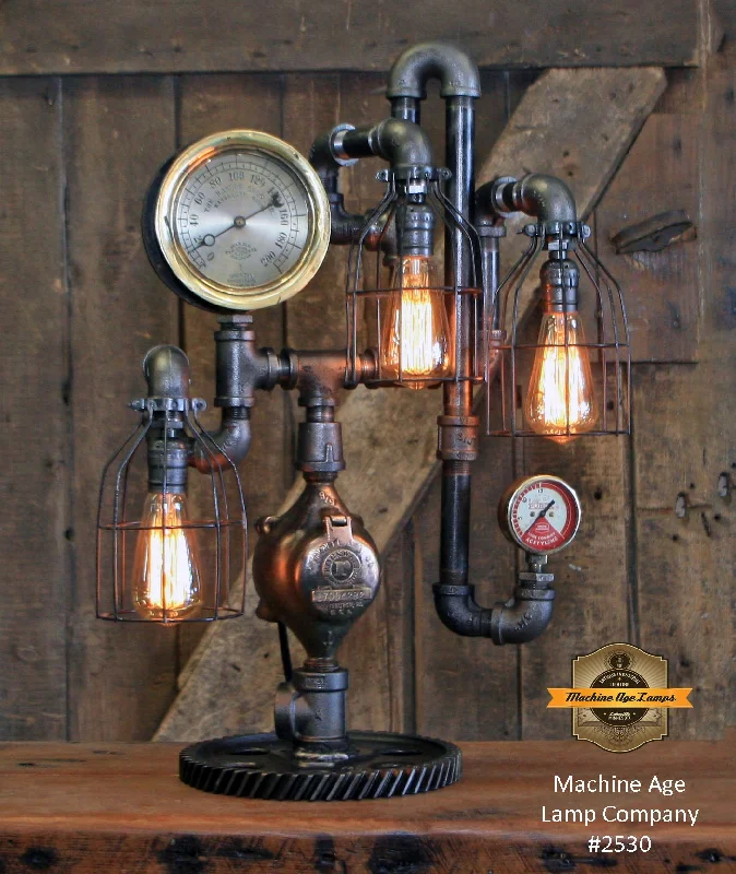 Color - Tunable Industrial Lighting for Special ApplicationsSteampunk Industrial / Antique Steam Gauge  / Gear Base / Lamp #2530