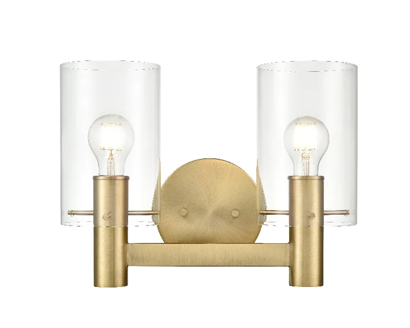 Industrial Lighting for Metal Fabrication Shops2 Lamps Apolla Vanity Light - Vintage Brass - Clear Glass - 15in. Wide