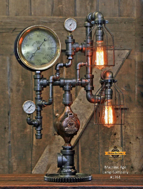 Industrial Lighting for Metal Fabrication ShopsSteampunk Industrial Lamp / Antique Steam Gauge / Railroad / Lamp #1761 sold