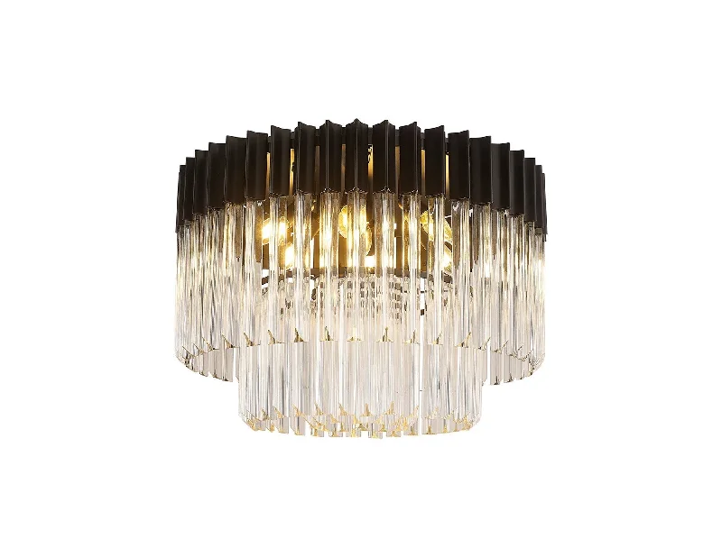 Georgia 7/12lt Round Crystal Flush Ceiling Light, Matt Black/Brass/Polished Nickel