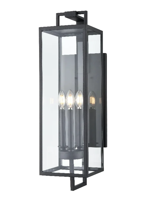 Industrial Flood Lighting for Outdoor Loading DocksLamont Outdoor Wall Sconce - Textured Black - Clear Glass - 9.4in. Extension - E26 Candelabra Base