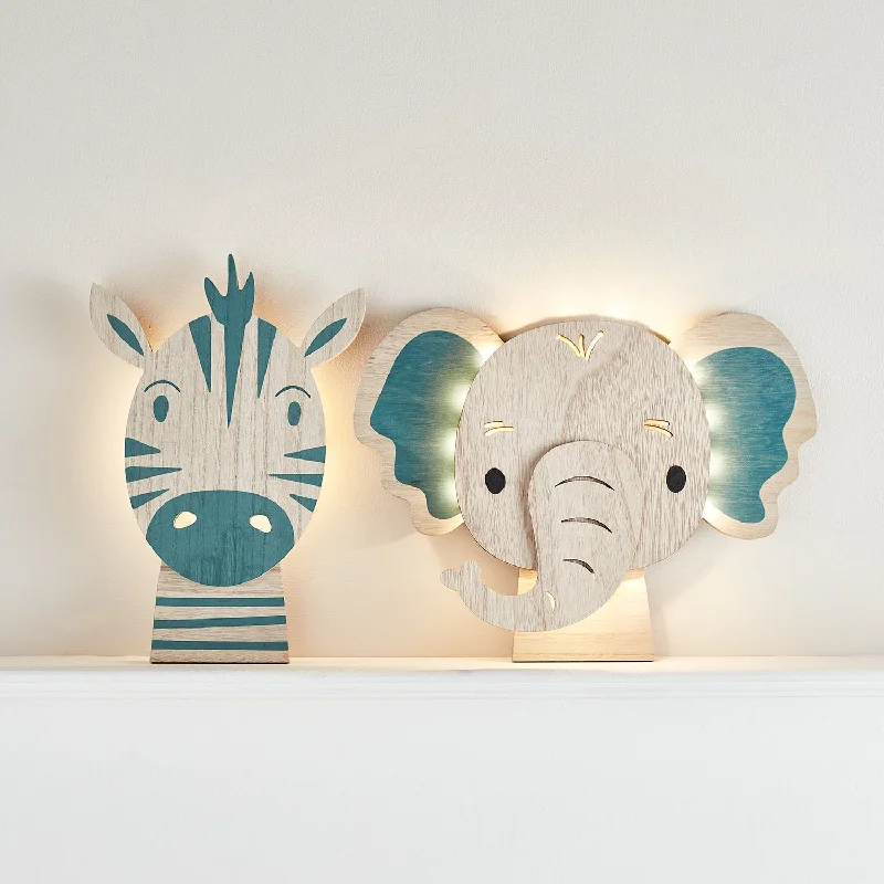 Battery - Operated String Lights for Indoor UseZebra & Elephant Children's Wall Light Duo