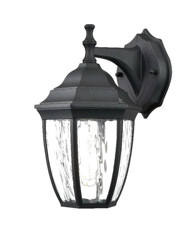 Industrial Ceiling - Mounted Lighting for Assembly PlantsOutdoor Wall Sconce - Textured Black - Clear Water Glass - 7.77in. Extension - E26 Medium Base