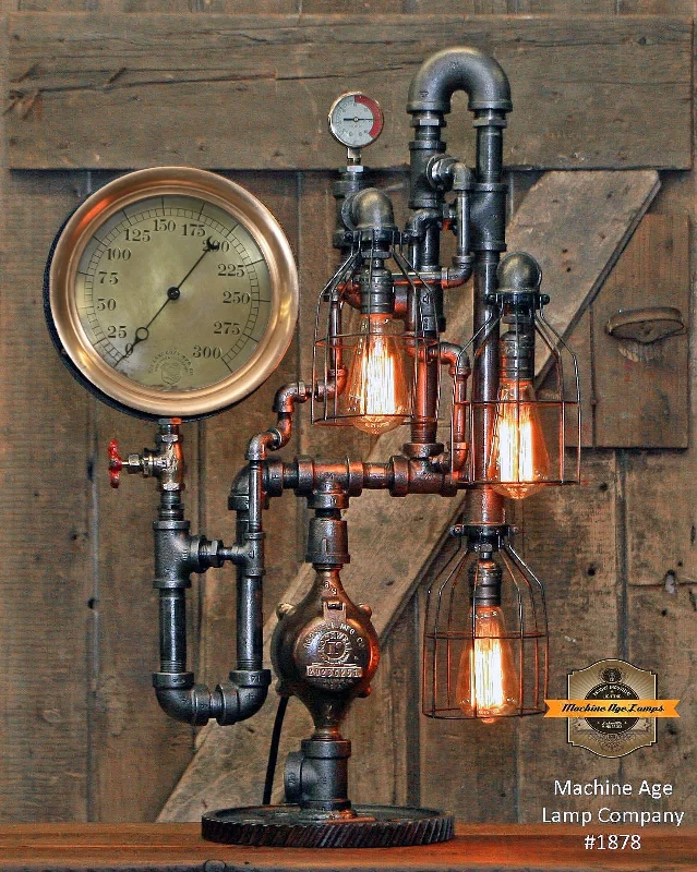 Industrial Area Lighting for Large Open SpacesSteampunk Industrial / Antique Steam Gauge / New York / Gear / Ashcroft / Lamp #1878