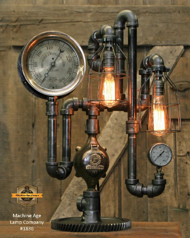 Industrial Lighting for Metal Fabrication ShopsSteampunk Industrial / Steam Gauge Lamp / Gear / Goldie Mcculloch / Galt Ont Canada / Lamp #1836