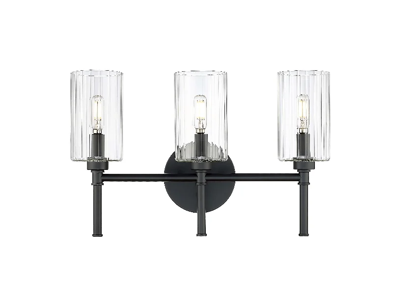 Dust - Resistant Industrial Lighting for Dirty Workspaces3 Lamps Chastine Vanity Light - Matte Black - Clear Beveled Glass - 19in. Wide