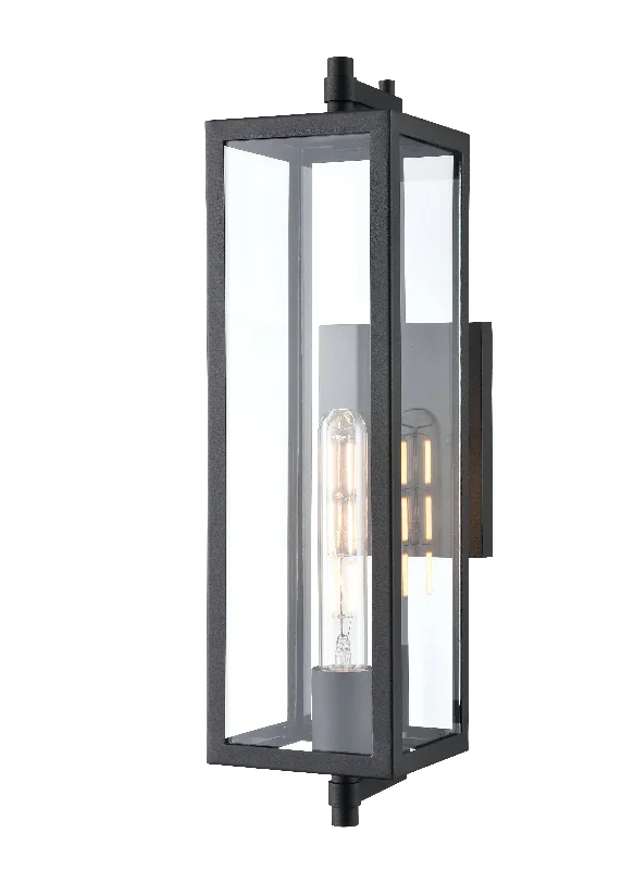 Durable Industrial Lighting for Harsh EnvironmentsMessi Outdoor Wall Sconce - Textured Black - Clear Glass - 18in. Height - E26 Medium Base