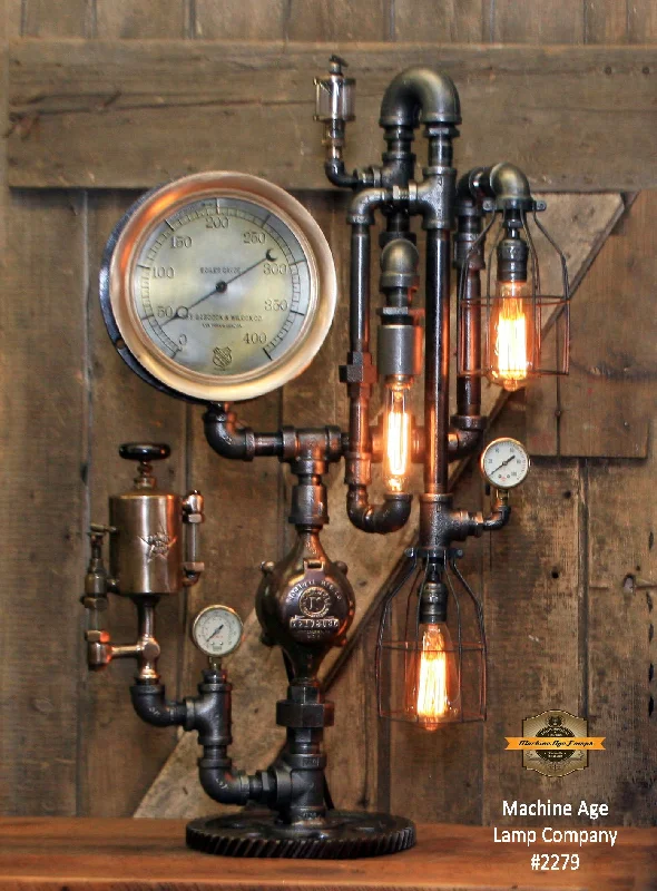 Industrial Exit Sign Lighting for Quick EvacuationSteampunk Industrial Machine Age Lamp / Steam Gauge / Oiler / Gear / New York / Lamp #2279