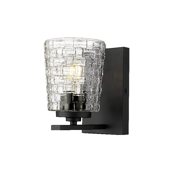 Industrial Lighting for Chemical PlantsSaben Wall Sconce - Matte Black - Clear Woven Lattice Glass - 6.5in. Extension - E26 Medium Base