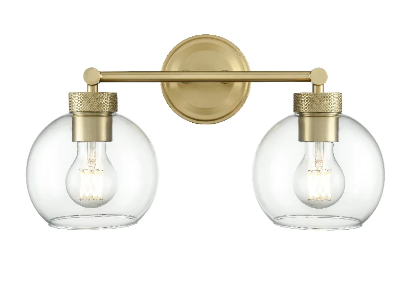 Dimmable Industrial Lighting for Ambiance Control2 Lamps Jonatan Vanity Light - Vintage Brass - Clear Glass - 16in. Wide