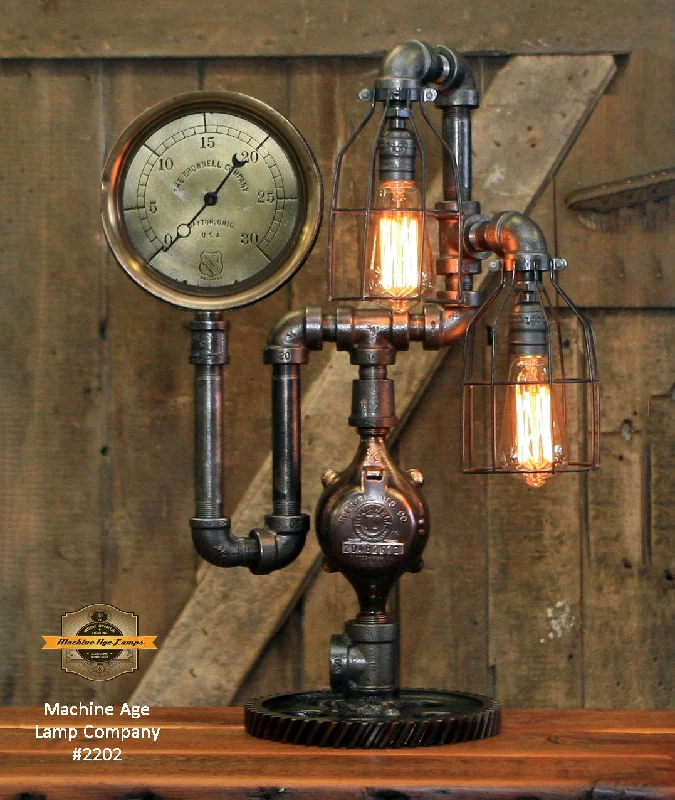 Industrial Area Lighting for Large Open SpacesSteampunk Industrial / Antique Steam Gauge Lamp / 7.5" Steam Gauge / Gear / Lamp #2202 sold