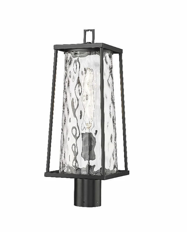 Industrial Lighting for Metal Fabrication ShopsDutton Outdoor Post Top Lantern - Powder Coated Black - Clear Water Textured Glass - 7.5in. Diameter - E26 Medium Base