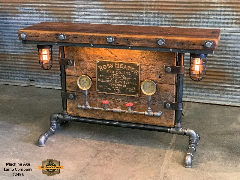 Dust - Resistant Industrial Lighting for Dirty WorkspacesSteampunk Industrial / Barn Wood / Table / Console / Bar / Lighted / Table #2455
