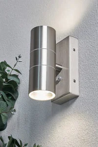 modern minimalist wall lamps for contemporary living roomsLeto 2 Light GU10 Up & Down Wall Light w Photocell Brushed Steel