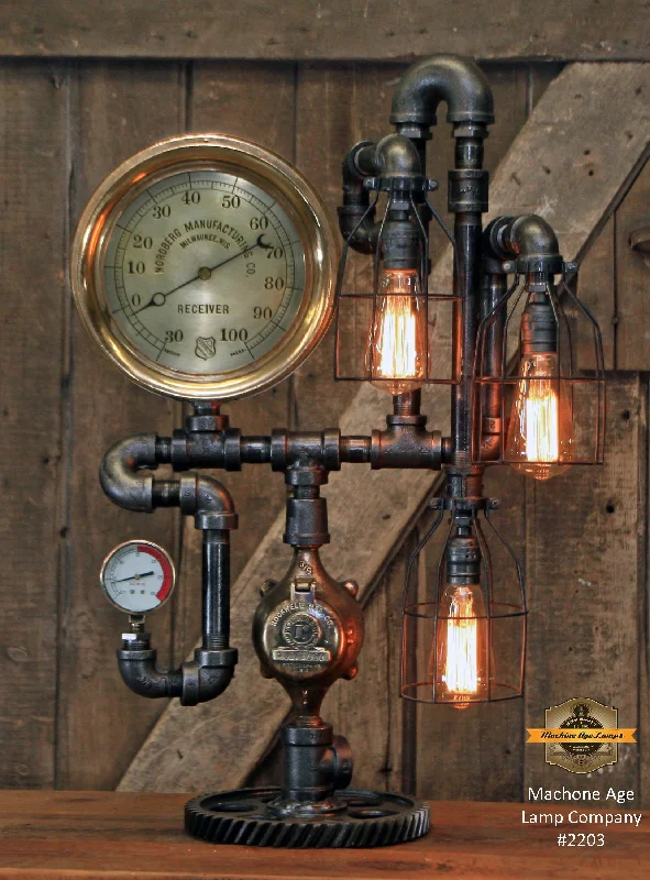 Dust - Resistant Industrial Lighting for Dirty WorkspacesSteampunk Industrial Machine Age Lamp / Steam Gauge / Gear / Nordberg / Wisconson / Lamp #2203
