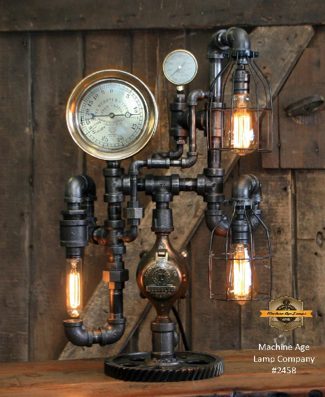 Dimmable Industrial Lighting for Ambiance ControlSteampunk Industrial / Steam Gauge Lamp / Camden/ Gear / Lamp #2458