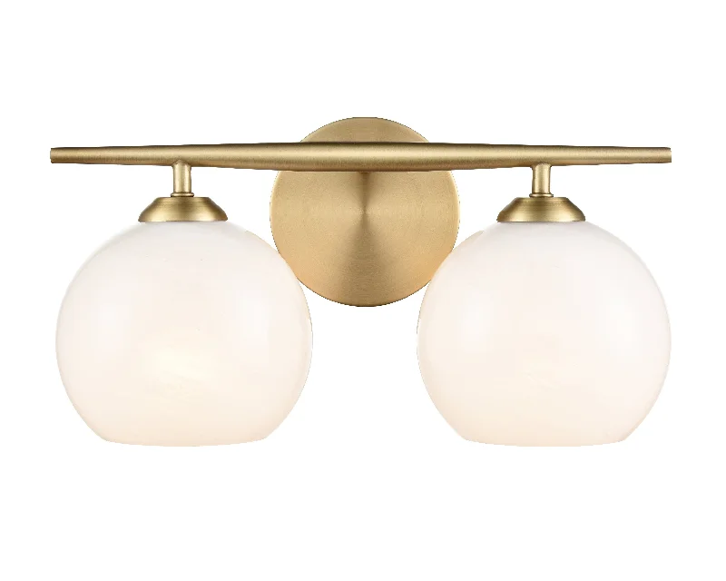 Industrial Flood Lighting for Outdoor Loading Docks2 Lamps Kimorra Vanity Light - Vintage Brass - White Cloud Glass - 15.25in. Wide