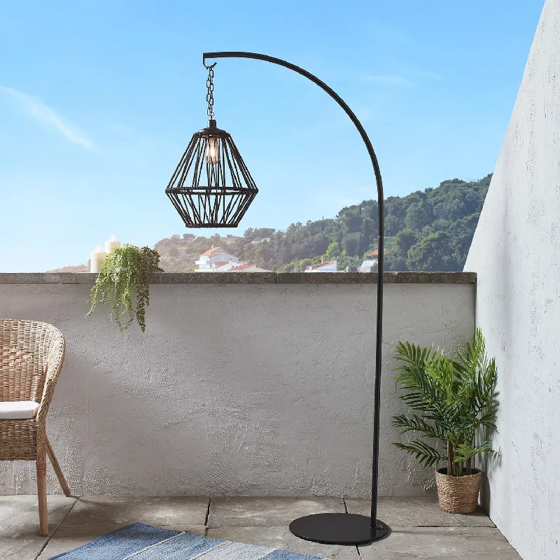 String Lights for Restaurant Outdoor SeatingBlack Cage Solar Outdoor Pendant Light with Stand