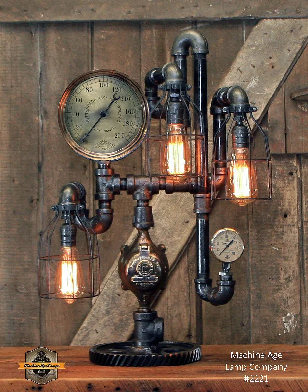 Industrial Task Lighting for Precision WorkstationsSteampunk Industrial Machine Age Lamp / Steam Gauge / Pittsburgh / Gear / Lamp #2221 sold