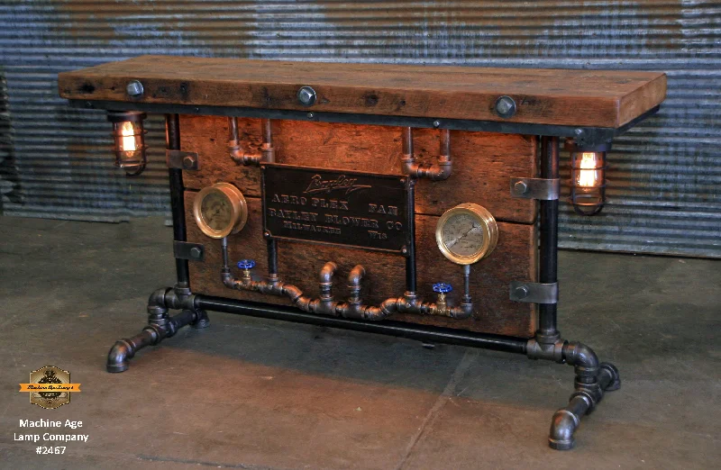 Industrial Lighting for Printing Press FacilitiesSteampunk Industrial / Barn Wood / Table / Console / Bar / Lighted / Table #2467