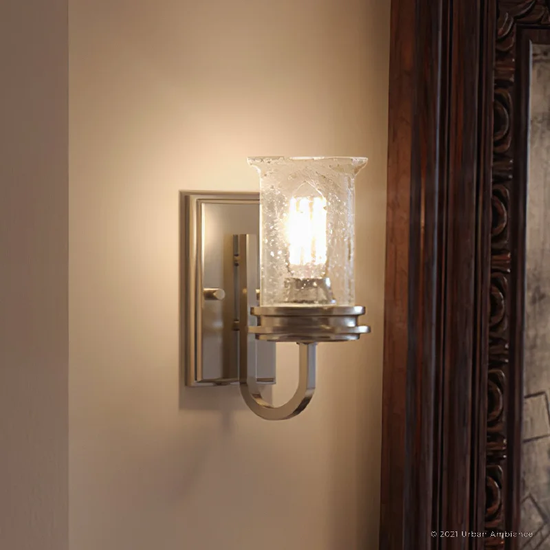 Industrial Wall - Mounted Lighting for Workshop WallsUHP3740 French Rustic Bath Vanity Light, 9.5"H x 4.75"W, Brushed Nickel Finish, Missoula Collection