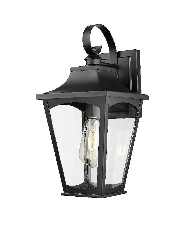 Waterproof Industrial Lighting for Wet AreasCurry Outdoor Wall Sconce - Powder Coated Black - Clear Glass - 8.5in. Extension - E26 Medium Base