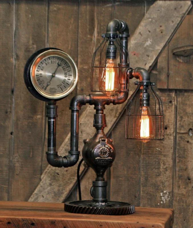Industrial Flood Lighting for Outdoor Loading DocksSteampunk Industrial / Antique Steam Gauge / Gear Base / Lamp #2228 sold