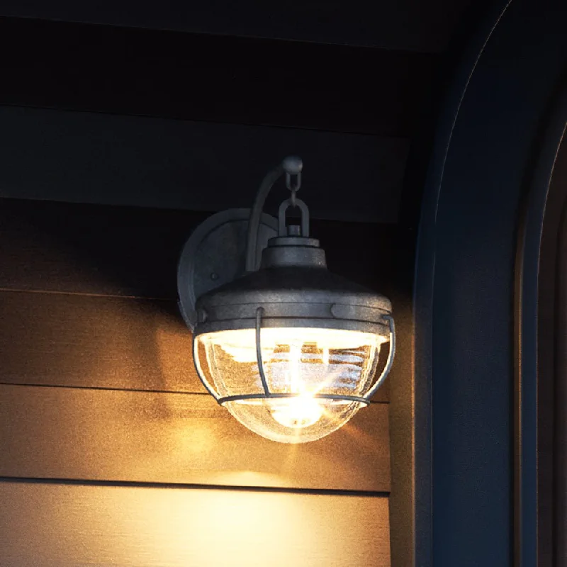Dimmable Industrial Lighting for Ambiance ControlUEX1055 Nautical Outdoor Wall Sconce 10''H x 8''W, Aged Zinc Finish, Telluride Collection