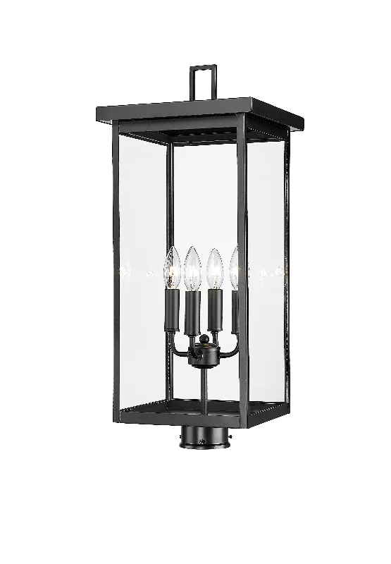 Industrial Lighting for Metal Fabrication ShopsBarkeley Outdoor Post Top Lantern - Powder Coated Black - Clear Glass - 11in. Diameter - E12 Candelabra Base