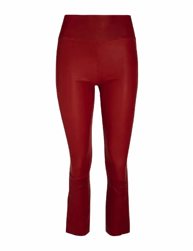 Leather Crop Flare Leggings In Crimson/red