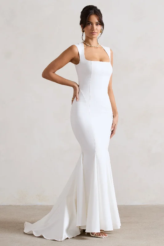 Adore You | Cream Square-Neck Structured Fishtail Maxi Dress