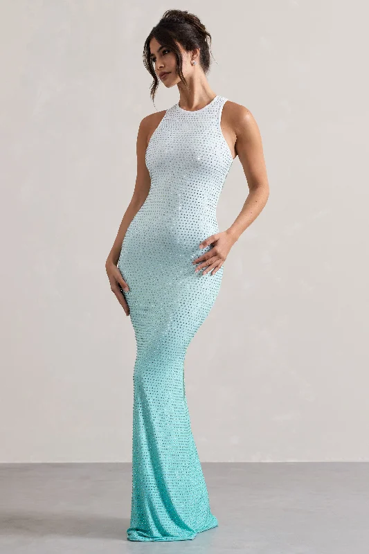 Escala | Mint Ombre Embellished Racer-Neck Maxi Dress