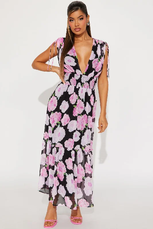 Jessica Chiffon Maxi Dress - Black/Pink