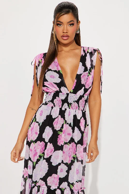 Jessica Chiffon Maxi Dress - Black/Pink