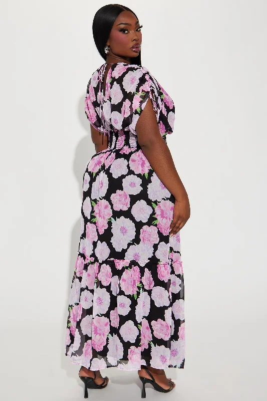 Jessica Chiffon Maxi Dress - Black/Pink