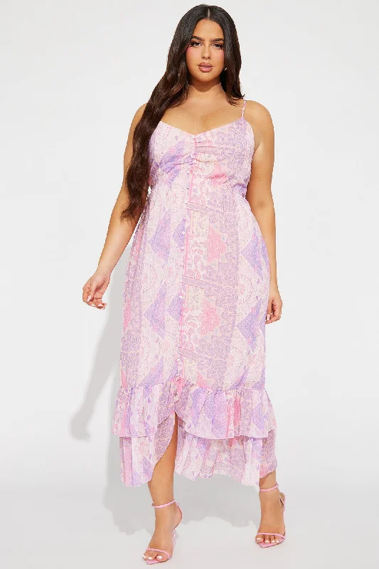 Paisley Chiffon Midi Dress - Purple/combo