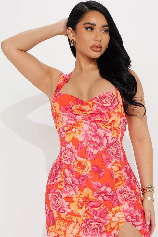 Poppy Floral Midi Dress - Pink/combo