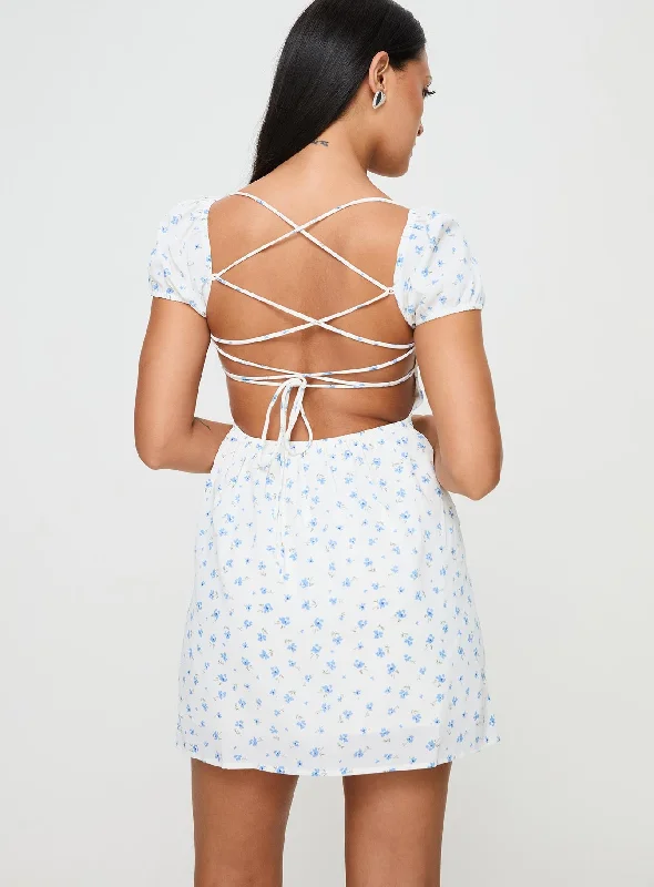 Powells Mini Dress White / Blue Floral