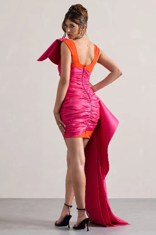 Rare | Pink & Orange Satin Wrap Mini Dress Peplum Drape